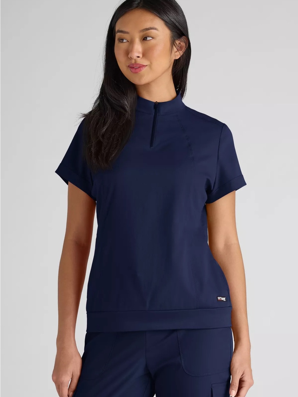 NWT Grey’s Anatomy Emerge Rowen Navy Indigo 2-Pocket Banded Zip Neck Scrub Top S